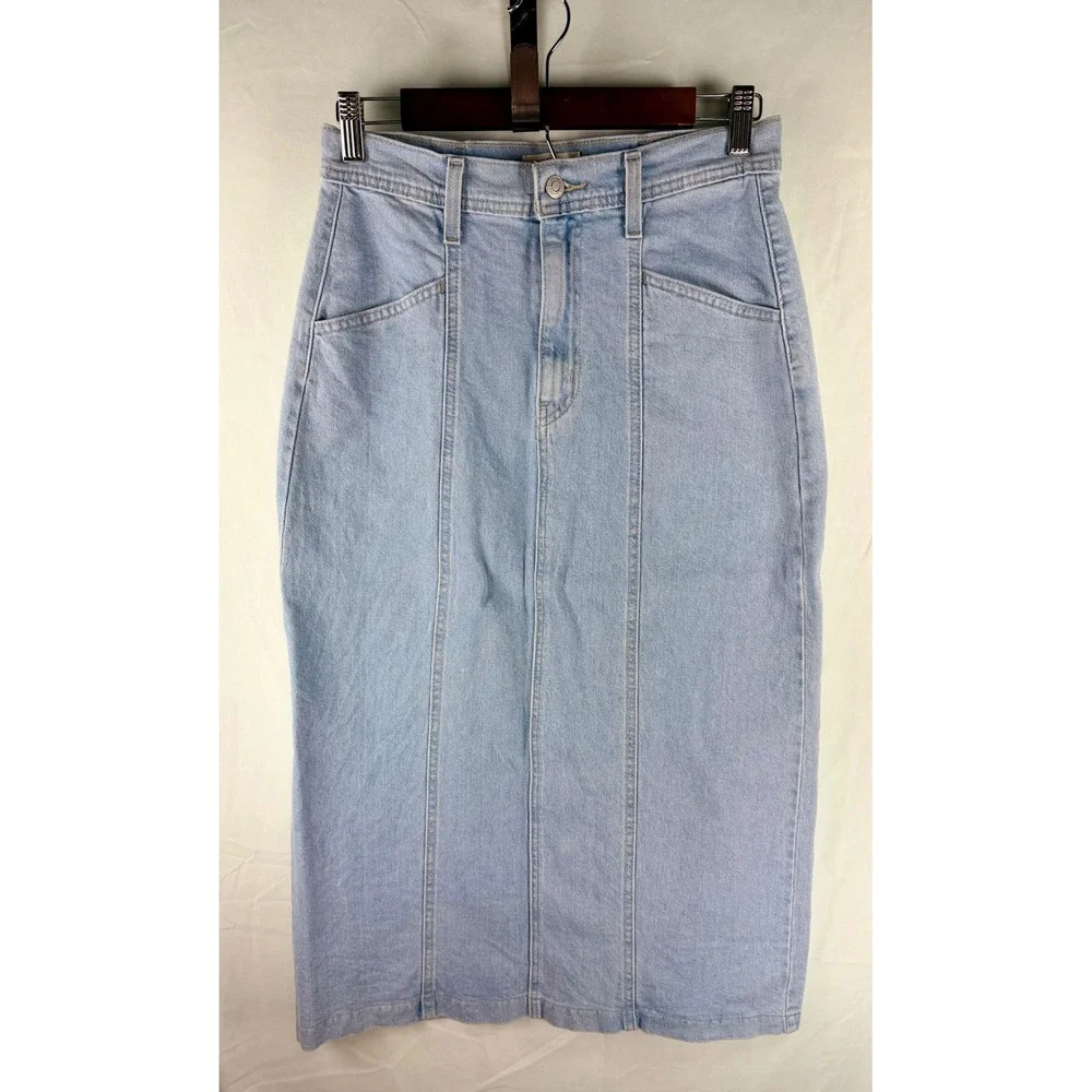 Levi Strauss Signature Womens Light Wash Denim Midi Skirt Blue Size S Seamed - Picture 1 of 8